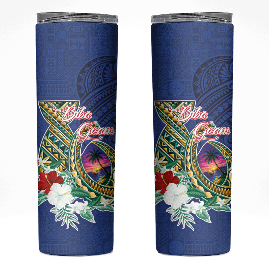 Guam Chamorro Skinny Tumbler Tribal Latte Stone and Seal Artwork Polynesian Patterns
