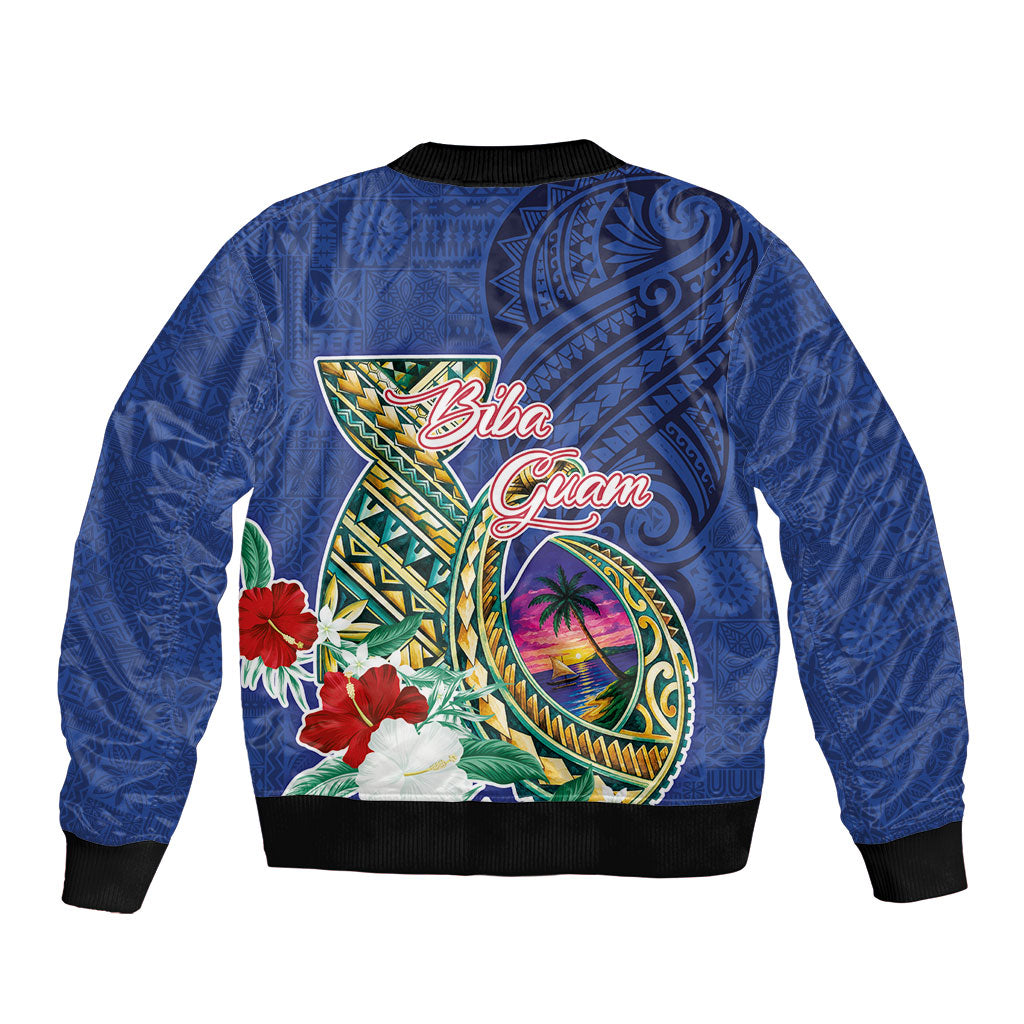 Guam Chamorro Sleeve Zip Bomber Jacket Tribal Latte Stone and Seal Artwork Polynesian Patterns