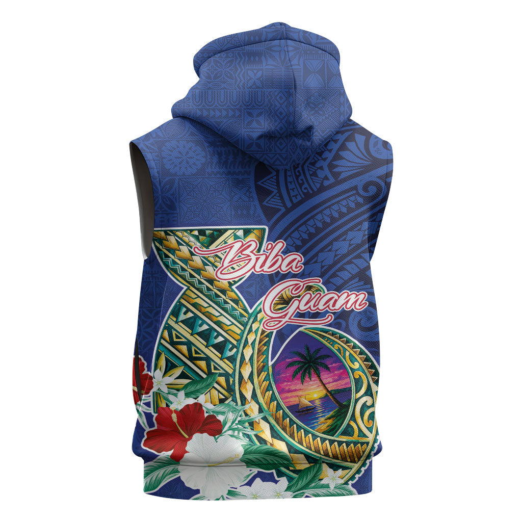 Guam Chamorro Sleeveless Hoodie Tribal Latte Stone and Seal Artwork Polynesian Patterns