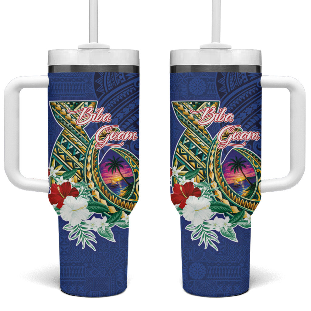 Guam Chamorro Tumbler With Handle Tribal Latte Stone and Seal Artwork Polynesian Patterns