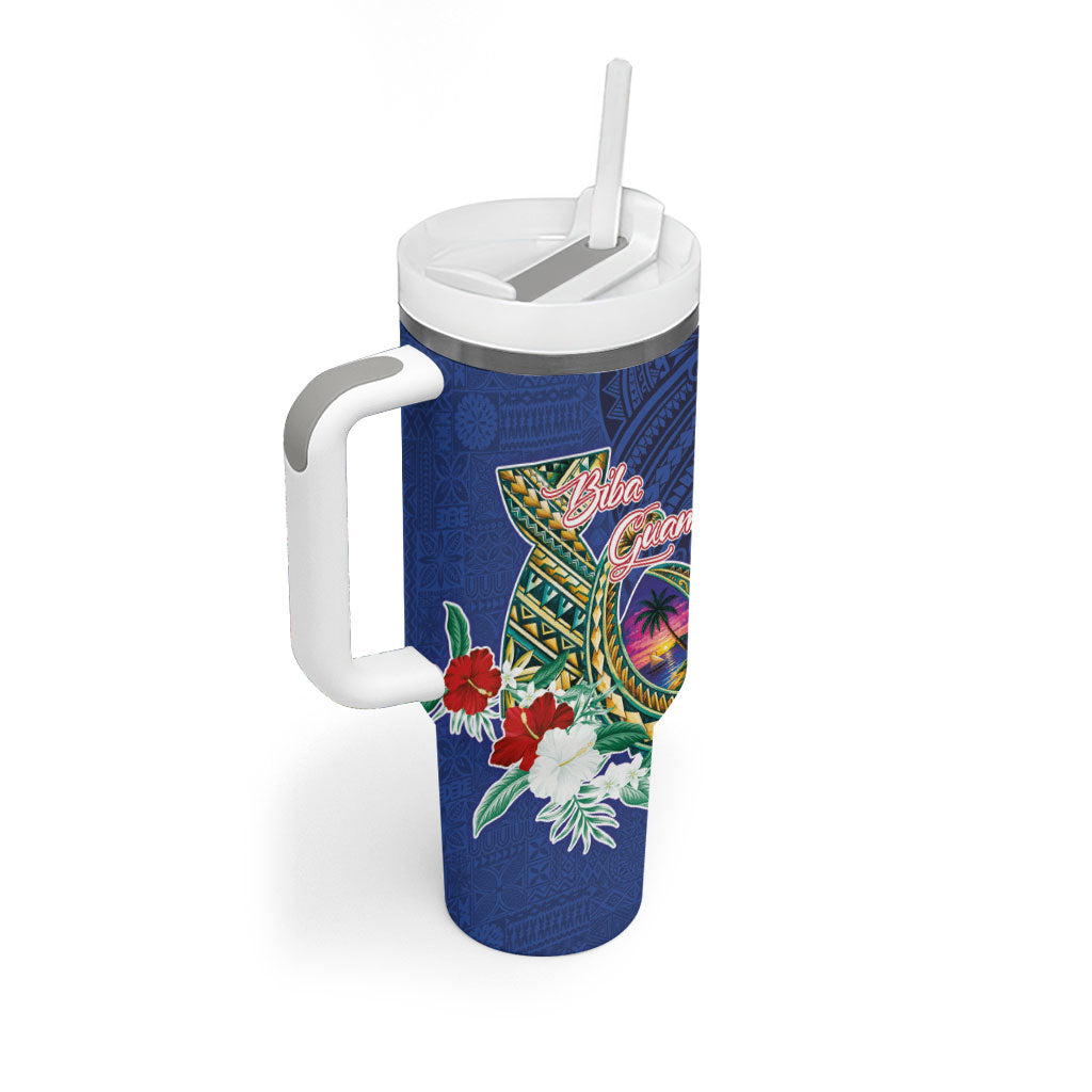 Guam Chamorro Tumbler With Handle Tribal Latte Stone and Seal Artwork Polynesian Patterns