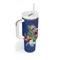 Guam Chamorro Tumbler With Handle Tribal Latte Stone and Seal Artwork Polynesian Patterns