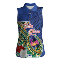 Guam Chamorro Women Sleeveless Polo Shirt Tribal Latte Stone and Seal Artwork Polynesian Patterns