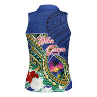 Guam Chamorro Women Sleeveless Polo Shirt Tribal Latte Stone and Seal Artwork Polynesian Patterns