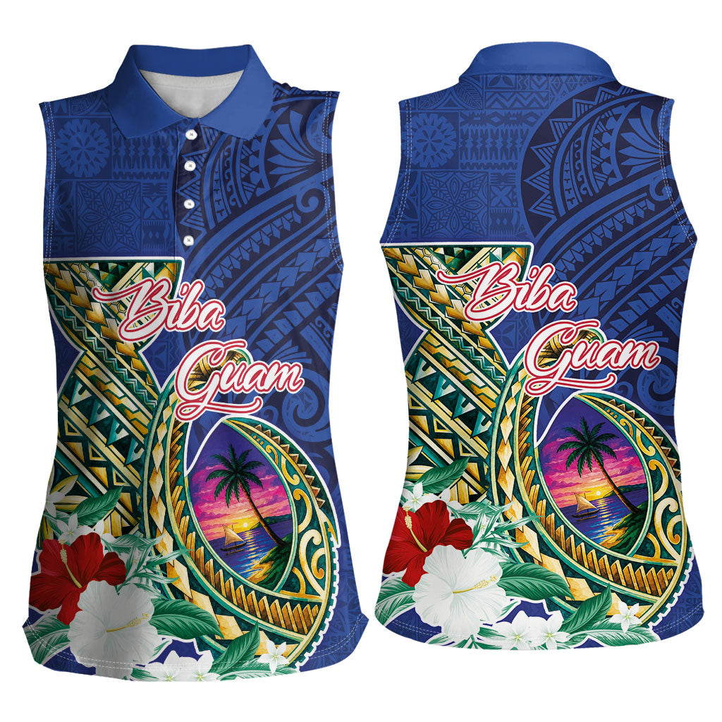 Guam Chamorro Women Sleeveless Polo Shirt Tribal Latte Stone and Seal Artwork Polynesian Patterns