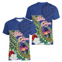 Guam Chamorro Women V-Neck T-Shirt Tribal Latte Stone and Seal Artwork Polynesian Patterns