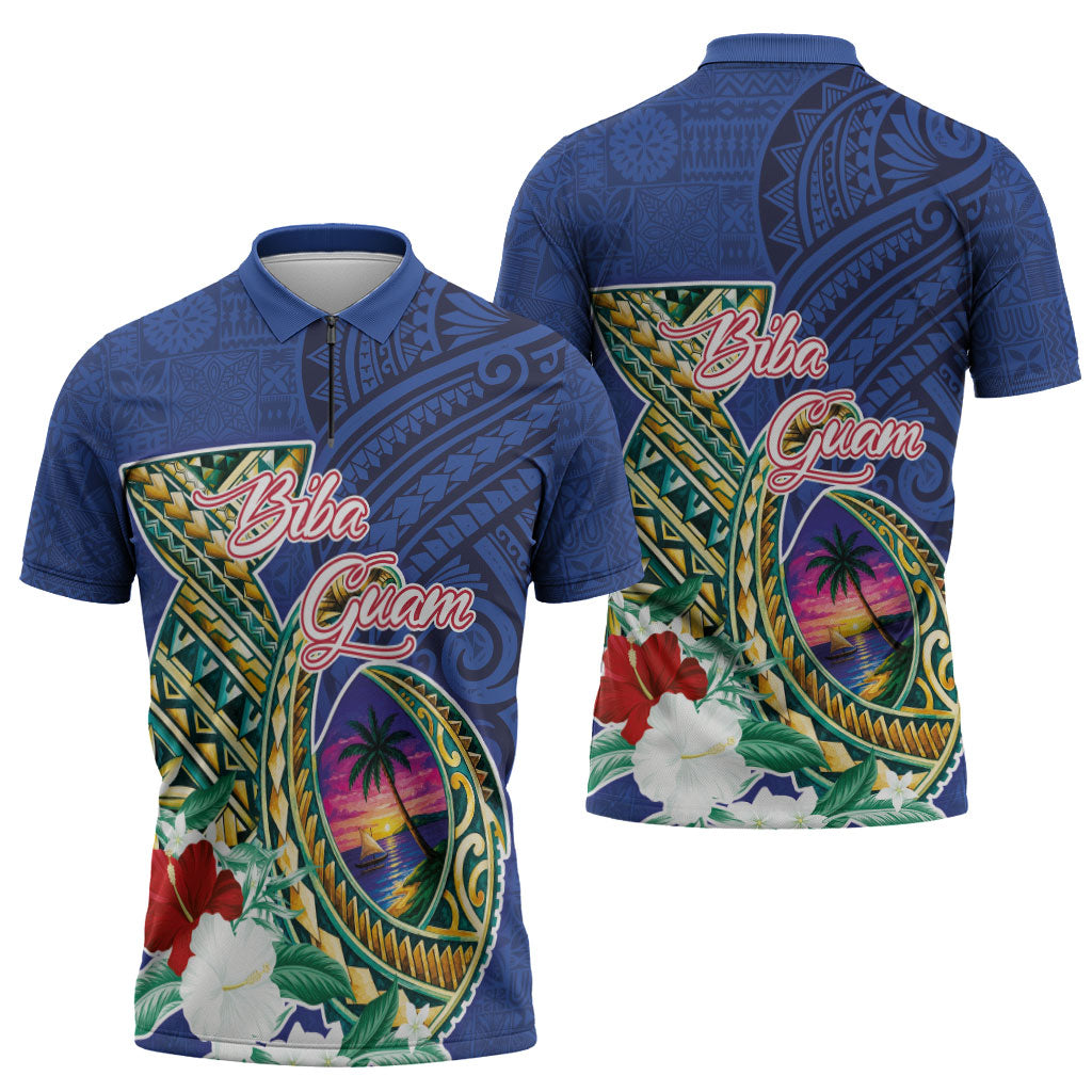 Guam Chamorro Zipper Polo Shirt Tribal Latte Stone and Seal Artwork Polynesian Patterns