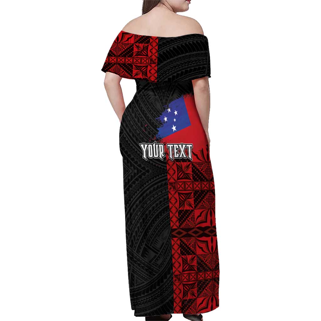 Personalised Samoa 685 Family Matching Off Shoulder Maxi Dress and Hawaiian Shirt Siapo Pattern and Samoa Flag Design