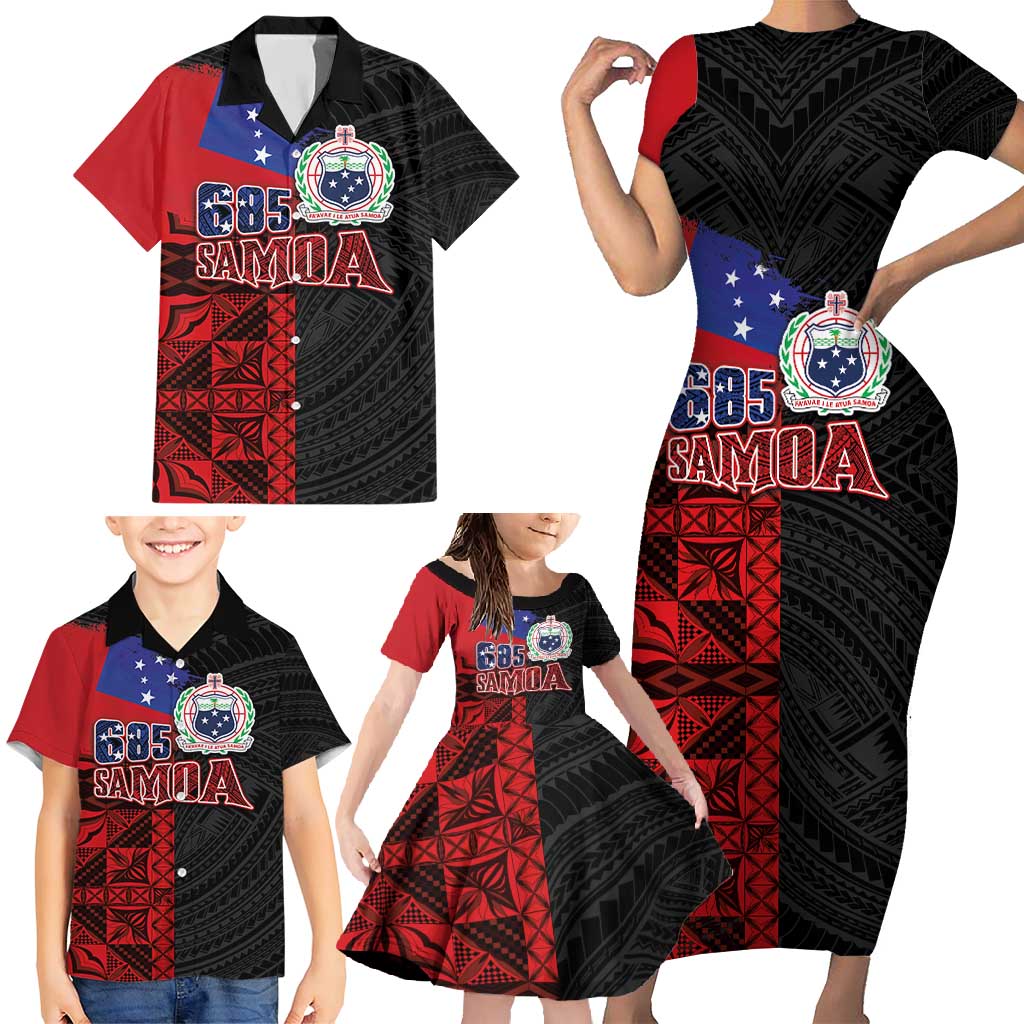 Personalised Samoa 685 Family Matching Short Sleeve Bodycon Dress and Hawaiian Shirt Siapo Pattern and Samoa Flag Design