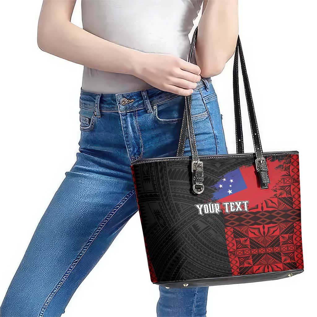 Personalised Samoa 685 Leather Tote Bag Siapo Pattern and Samoa Flag Design