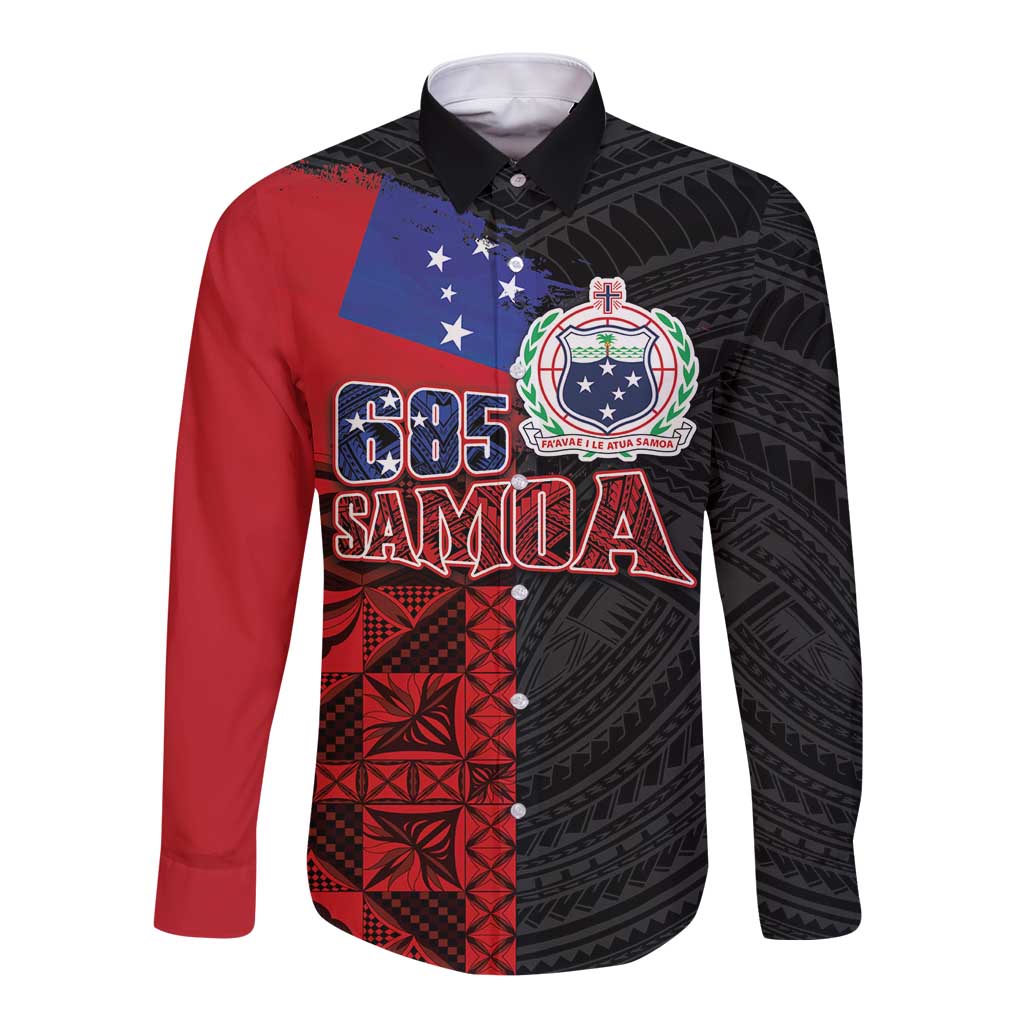 Personalised Samoa 685 Long Sleeve Button Shirt Siapo Pattern and Samoa Flag Design