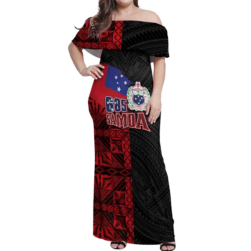 Personalised Samoa 685 Off Shoulder Maxi Dress Siapo Pattern and Samoa Flag Design