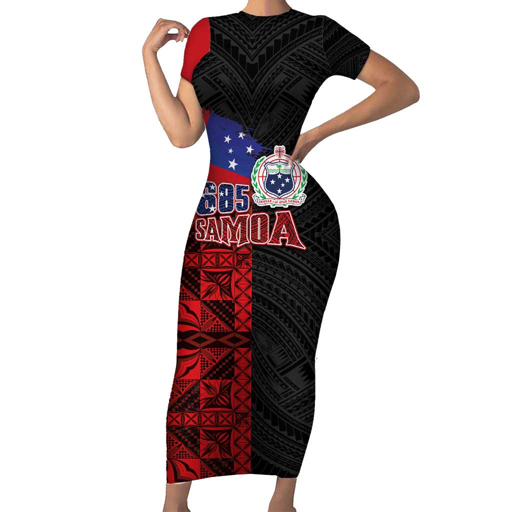 Personalised Samoa 685 Short Sleeve Bodycon Dress Siapo Pattern and Samoa Flag Design