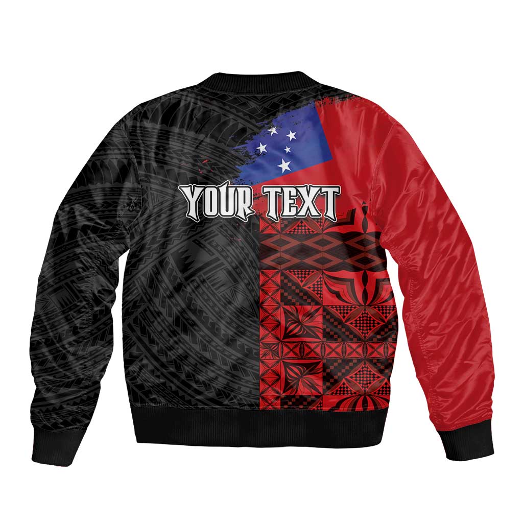 Personalised Samoa 685 Sleeve Zip Bomber Jacket Siapo Pattern and Samoa Flag Design