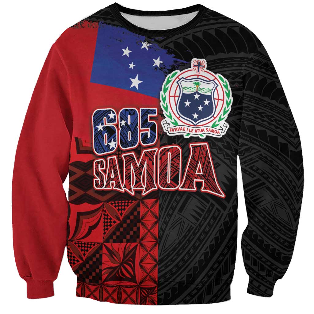 Personalised Samoa 685 Sweatshirt Siapo Pattern and Samoa Flag Design