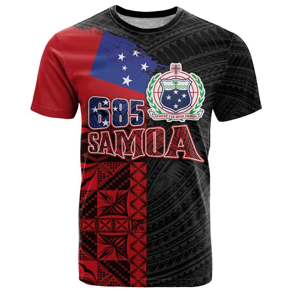 Personalised Samoa 685 T Shirt Siapo Pattern and Samoa Flag Design