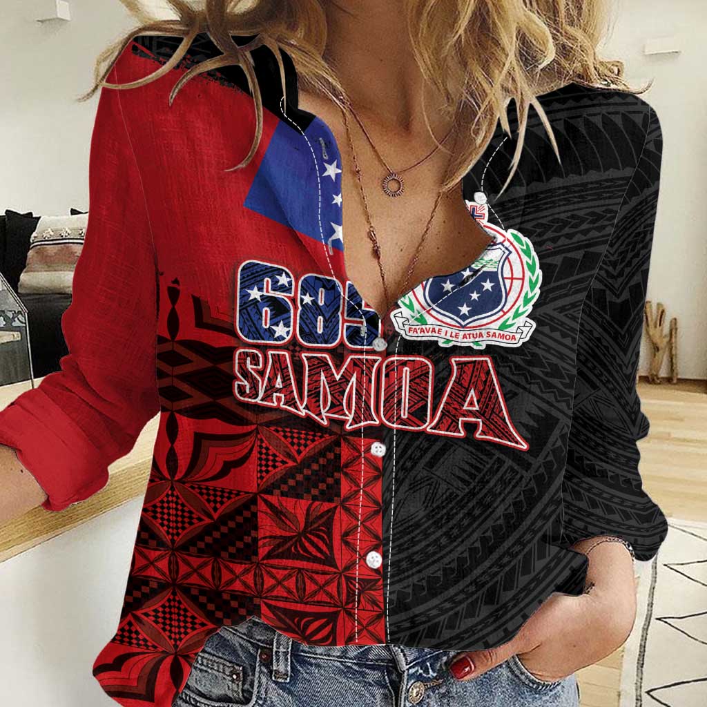 Personalised Samoa 685 Women Casual Shirt Siapo Pattern and Samoa Flag Design