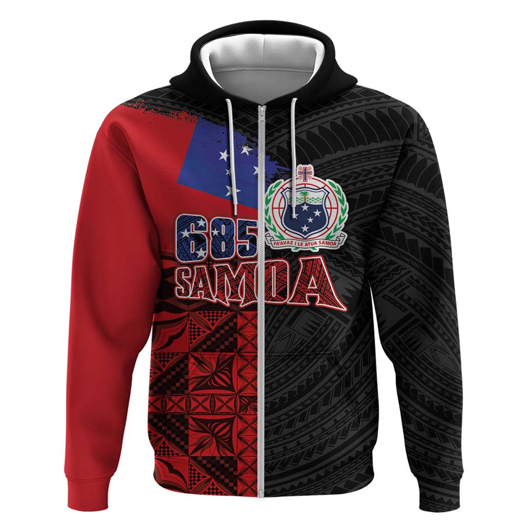 Personalised Samoa 685 Zip Hoodie Siapo Pattern and Samoa Flag Design