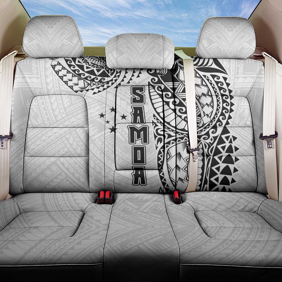 Samoa 685 Art Traditional Tattoo Pattern Back Car Seat Cover White Color