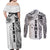 Samoa 685 Art Traditional Tattoo Pattern Couples Matching Off Shoulder Maxi Dress and Long Sleeve Button Shirt White Color