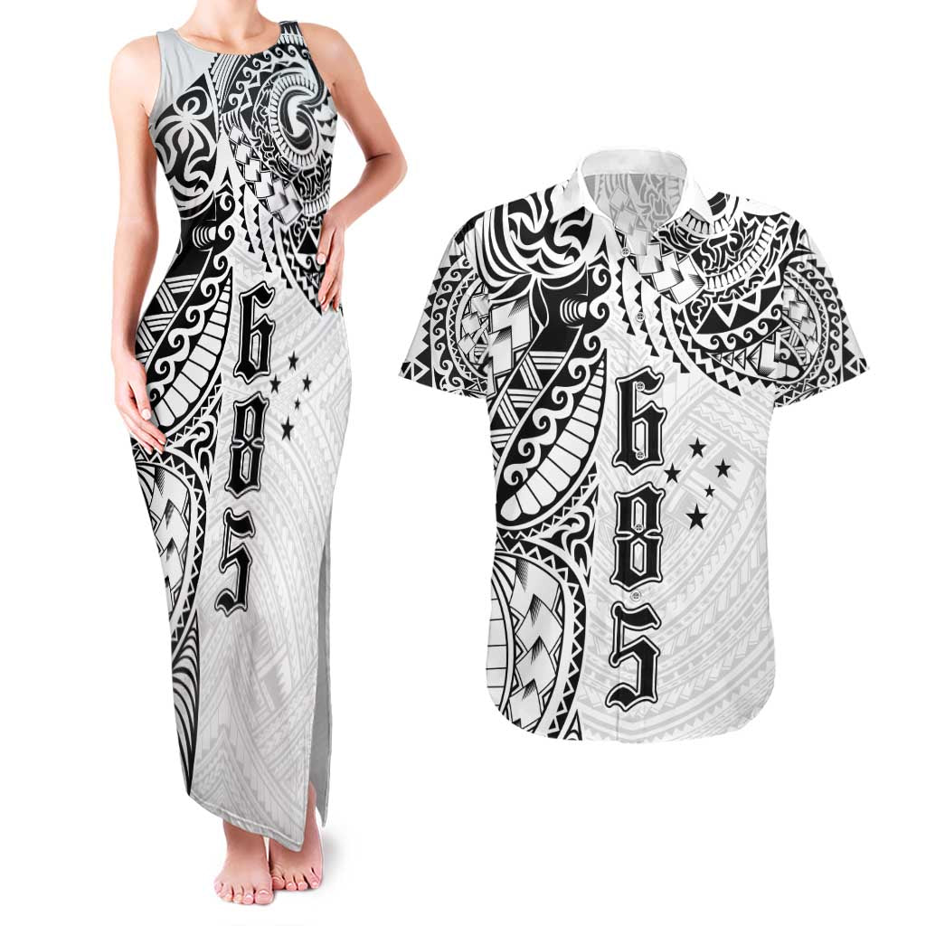 Samoa 685 Art Traditional Tattoo Pattern Couples Matching Tank Maxi Dress and Hawaiian Shirt White Color