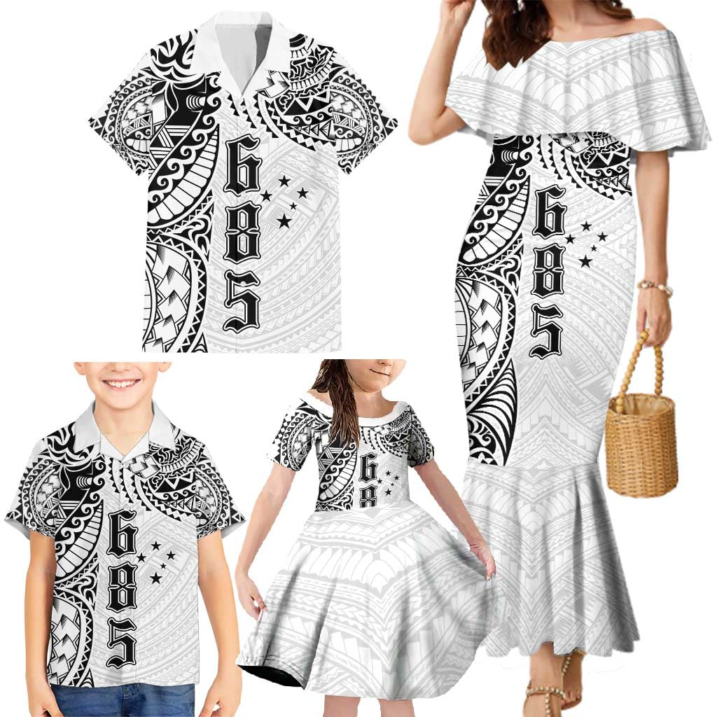 Samoa 685 Art Traditional Tattoo Pattern Family Matching Mermaid Dress and Hawaiian Shirt White Color