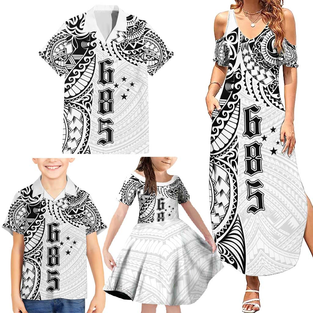 Samoa 685 Art Traditional Tattoo Pattern Family Matching Summer Maxi Dress and Hawaiian Shirt White Color