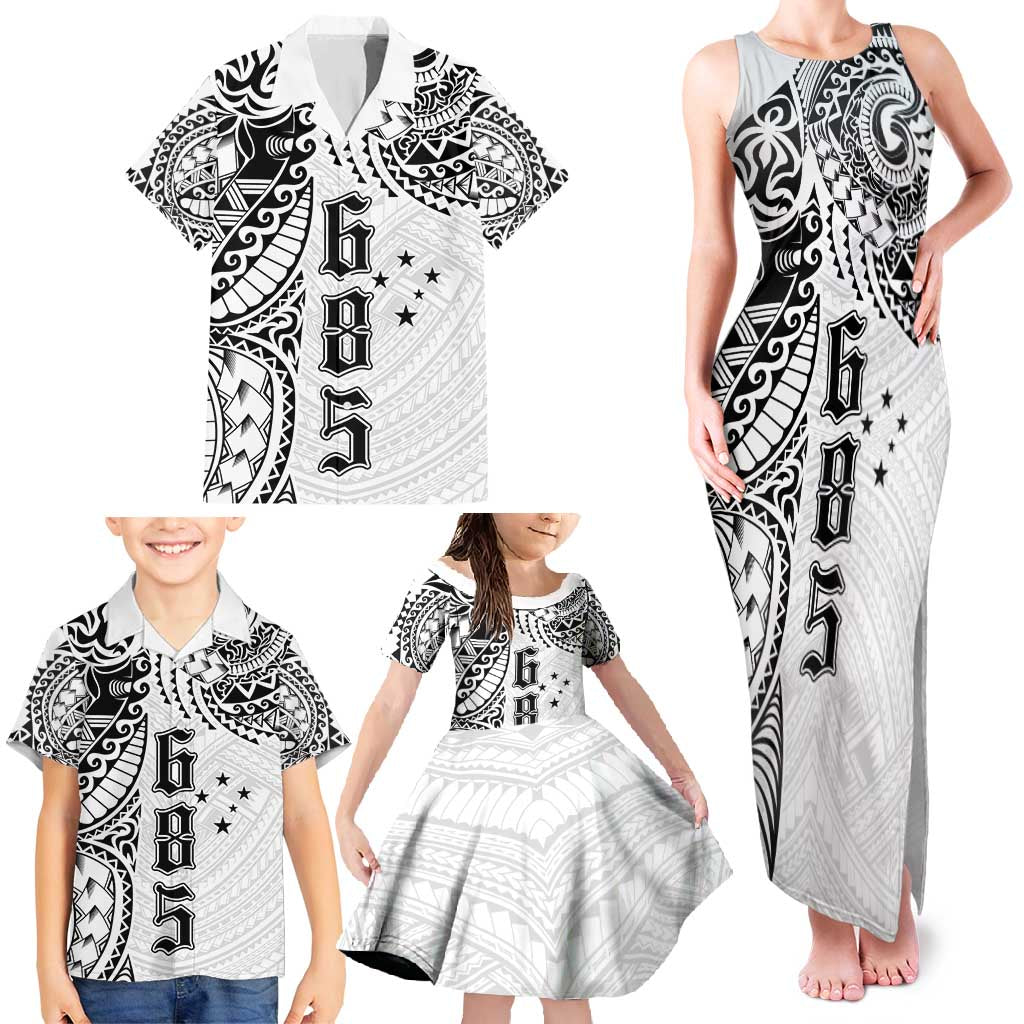 Samoa 685 Art Traditional Tattoo Pattern Family Matching Tank Maxi Dress and Hawaiian Shirt White Color