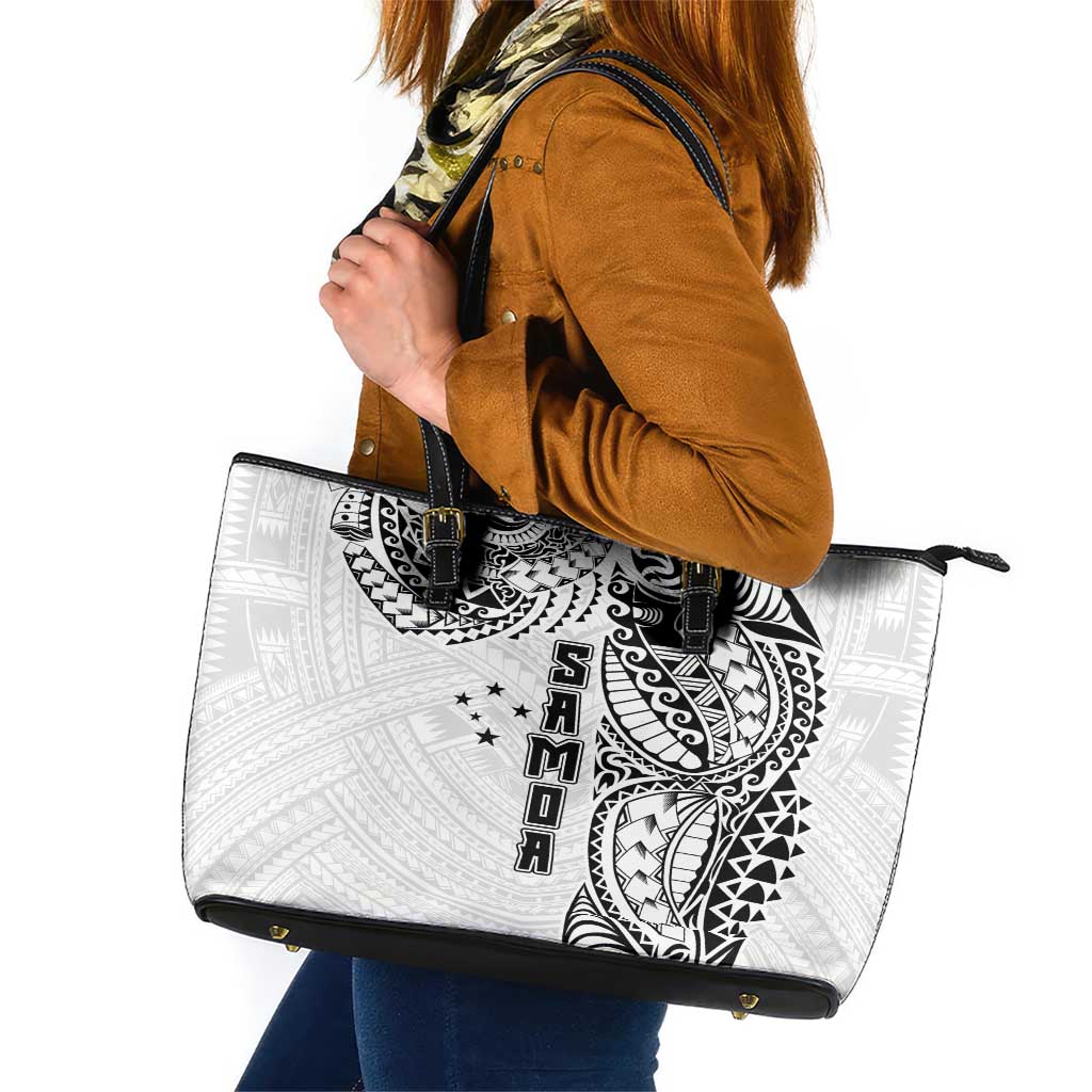 Samoa 685 Art Traditional Tattoo Pattern Leather Tote Bag White Color