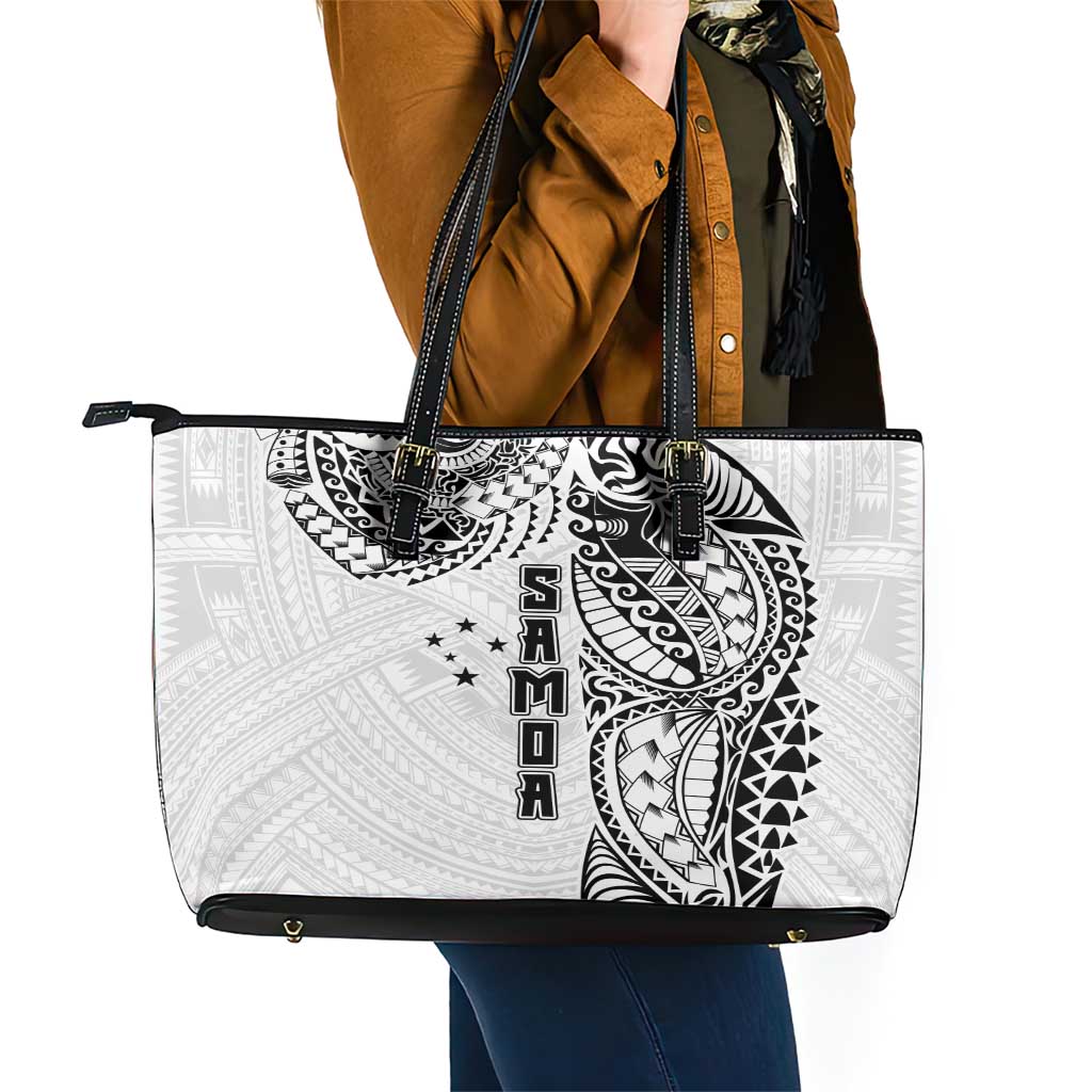 Samoa 685 Art Traditional Tattoo Pattern Leather Tote Bag White Color