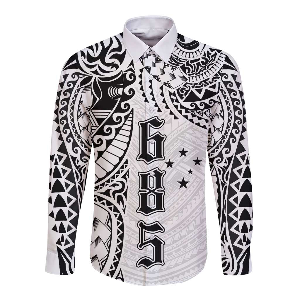 Samoa 685 Art Traditional Tattoo Pattern Long Sleeve Button Shirt White Color