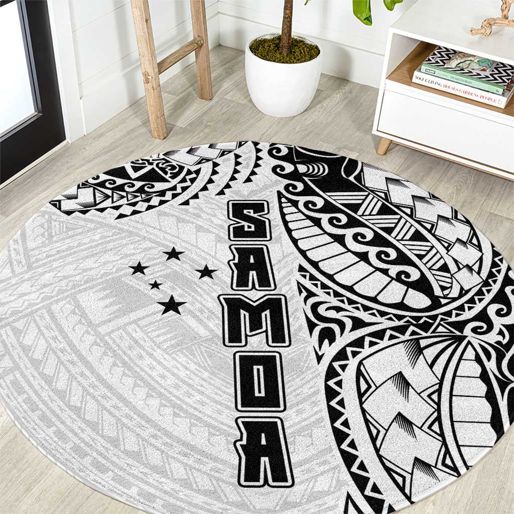 Samoa 685 Art Traditional Tattoo Pattern Round Carpet White Color