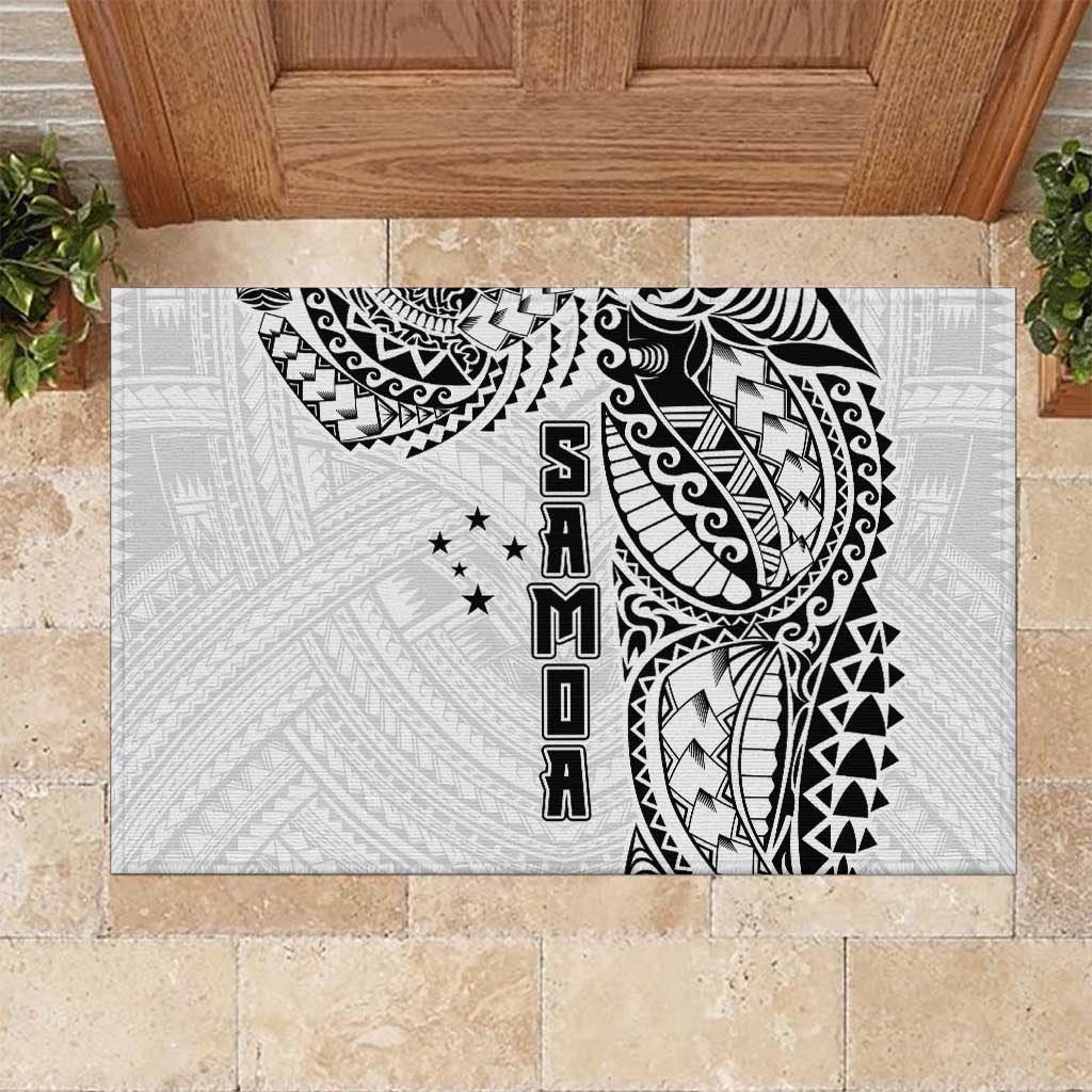 Samoa 685 Art Traditional Tattoo Pattern Rubber Doormat White Color