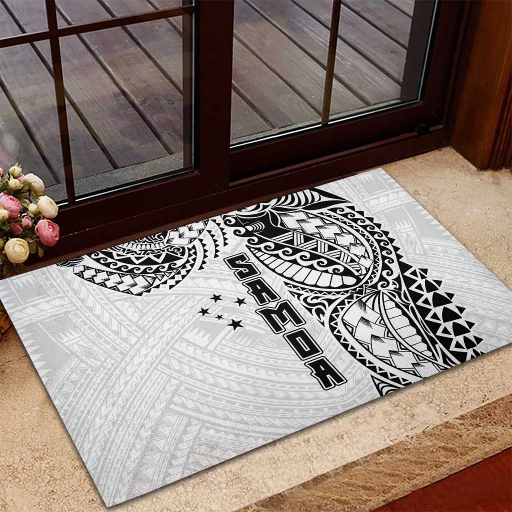 Samoa 685 Art Traditional Tattoo Pattern Rubber Doormat White Color