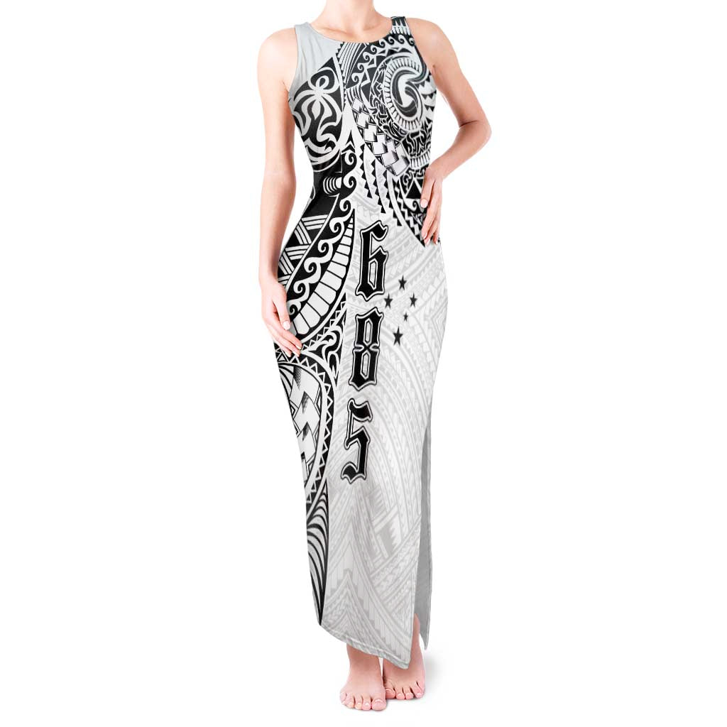 Samoa 685 Art Traditional Tattoo Pattern Tank Maxi Dress White Color