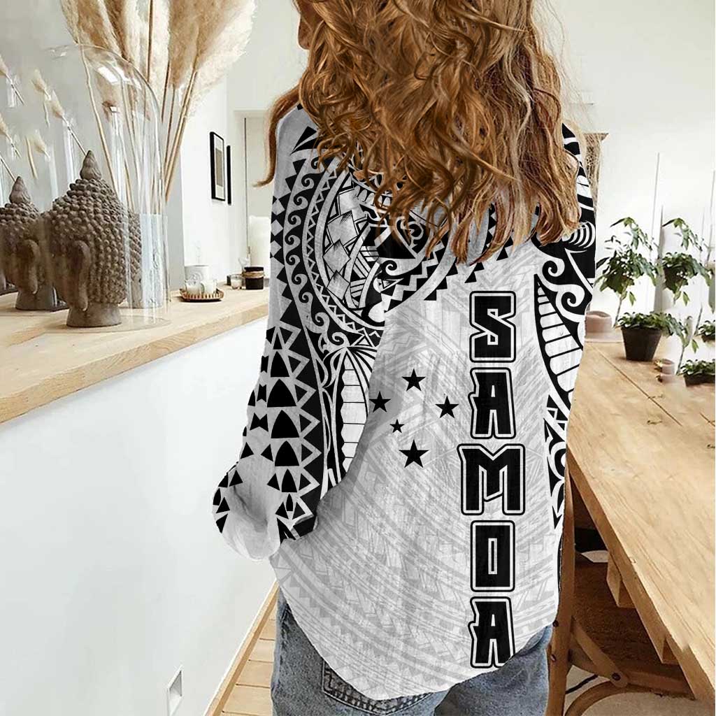 Samoa 685 Art Traditional Tattoo Pattern Women Casual Shirt White Color