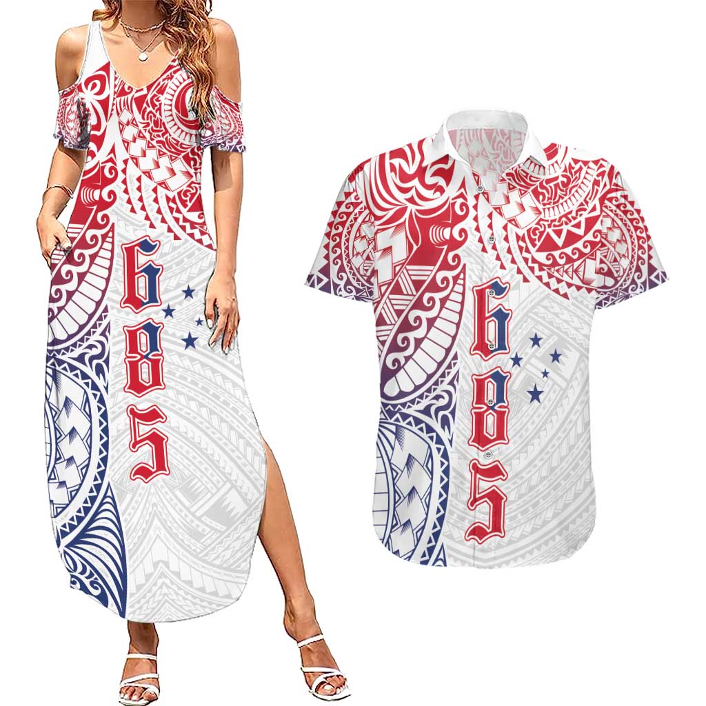 Samoa 685 Art Traditional Tattoo Pattern Couples Matching Summer Maxi Dress and Hawaiian Shirt Gradient Color