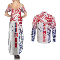 Samoa 685 Art Traditional Tattoo Pattern Couples Matching Summer Maxi Dress and Long Sleeve Button Shirt Gradient Color