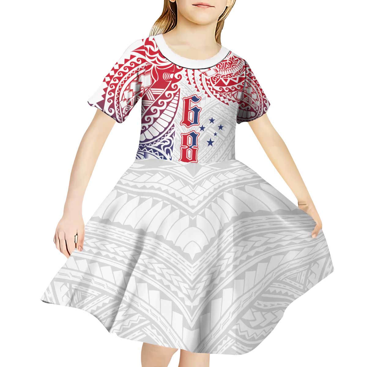 Samoa 685 Art Traditional Tattoo Pattern Kid Short Sleeve Dress Gradient Color