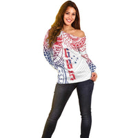 Samoa 685 Art Traditional Tattoo Pattern Off Shoulder Sweater Gradient Color