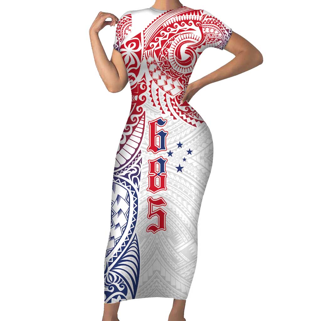 Samoa 685 Art Traditional Tattoo Pattern Short Sleeve Bodycon Dress Gradient Color