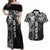 Samoa 685 Art Traditional Tattoo Pattern Couples Matching Off Shoulder Maxi Dress and Hawaiian Shirt Black Color