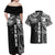 Samoa 685 Art Traditional Tattoo Pattern Couples Matching Off Shoulder Maxi Dress and Hawaiian Shirt Black Color