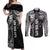 Samoa 685 Art Traditional Tattoo Pattern Couples Matching Off Shoulder Maxi Dress and Long Sleeve Button Shirt Black Color