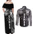 Samoa 685 Art Traditional Tattoo Pattern Couples Matching Off Shoulder Maxi Dress and Long Sleeve Button Shirt Black Color