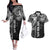 Samoa 685 Art Traditional Tattoo Pattern Couples Matching Off The Shoulder Long Sleeve Dress and Hawaiian Shirt Black Color