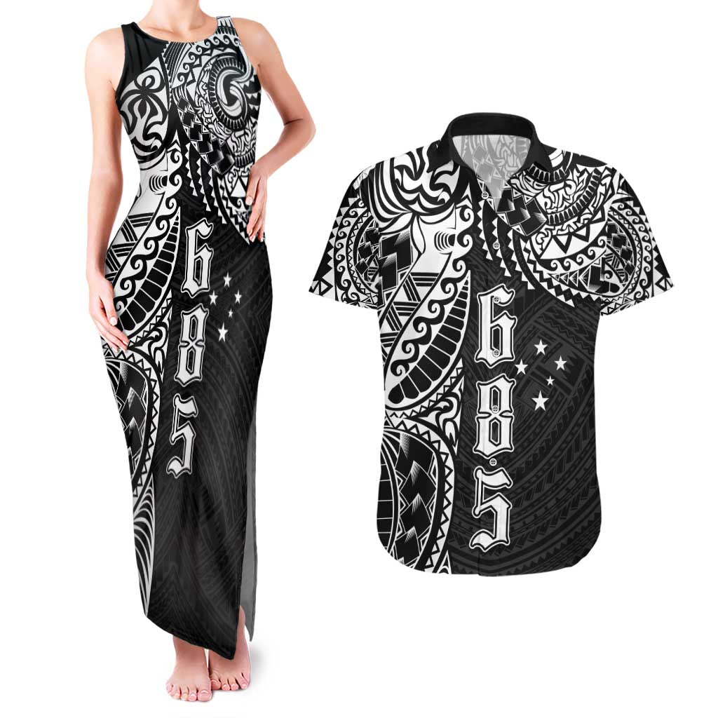 Samoa 685 Art Traditional Tattoo Pattern Couples Matching Tank Maxi Dress and Hawaiian Shirt Black Color