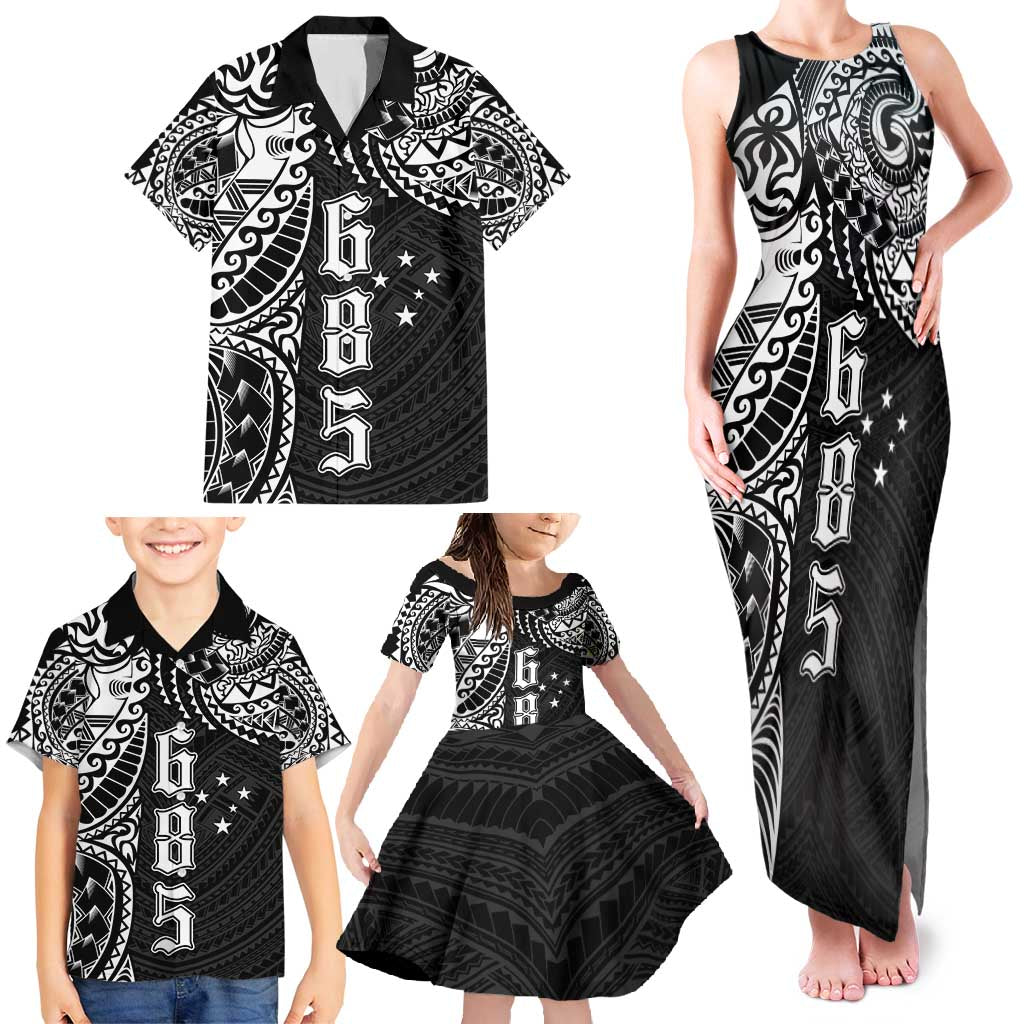 Samoa 685 Art Traditional Tattoo Pattern Family Matching Tank Maxi Dress and Hawaiian Shirt Black Color