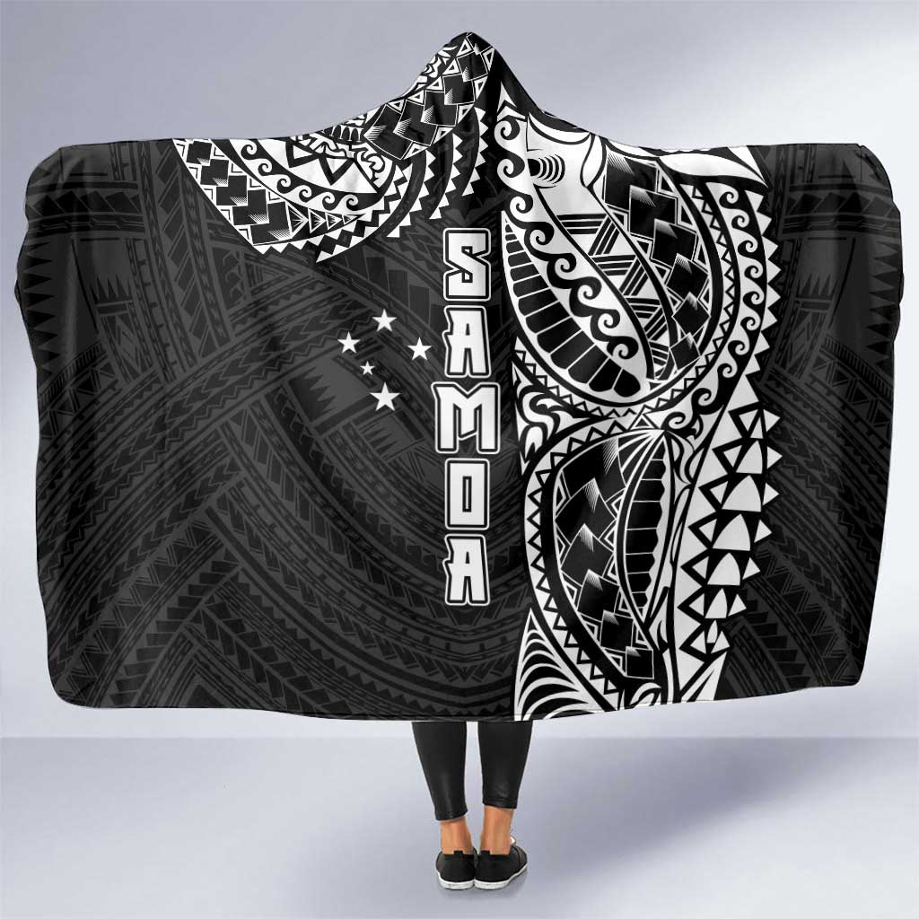 Samoa 685 Art Traditional Tattoo Pattern Hooded Blanket Black Color