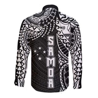 Samoa 685 Art Traditional Tattoo Pattern Long Sleeve Button Shirt Black Color